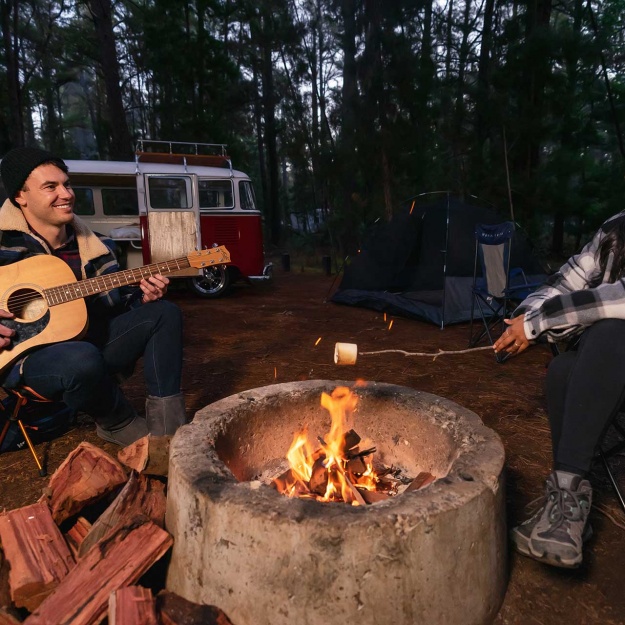 Lane_Poole_Reserve_Camping_Couple_Fire_Campfire_Campervan_Kombie_Marshmallow_Guitar-credit-Josh-Cowling